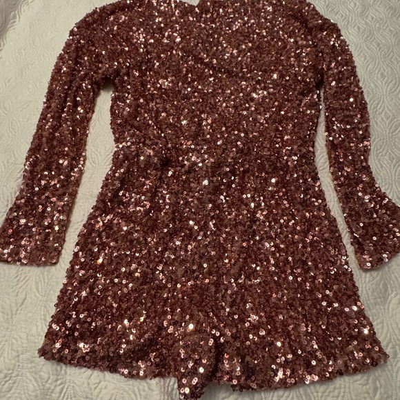 Endless Rose Sequins Pink Long Sleeve Romper Size M - Picture 3 of 9